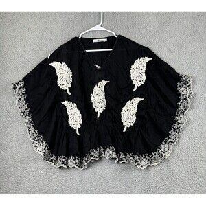 Rancho Estancia Womens Shirt L Black Embroidered Feathers Blouse Top Tunic